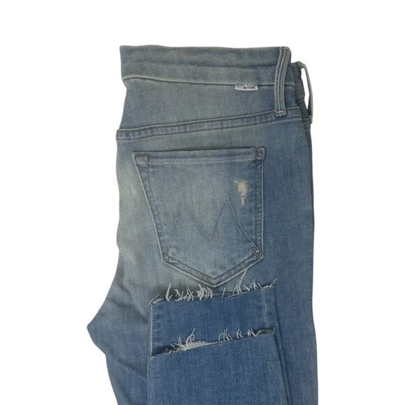 Mother The Looker Crop Jeans Size 29 In Shake Well Wash Blue Stretch Distressed - Picture 2 of 16